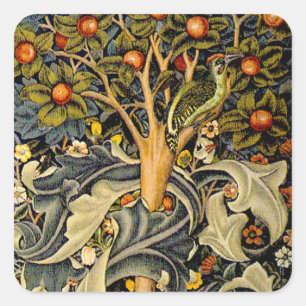William Morris Woodpecker Tapestry Arts & Crafts Vierkante Sticker