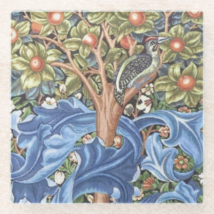 William Morris Woodpecker Tapestry Floral  Glazen Onderzetter