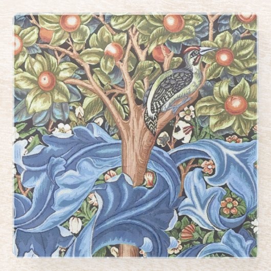 William Morris Woodpecker Tapestry Floral  Glazen Onderzetter (Voorkant)