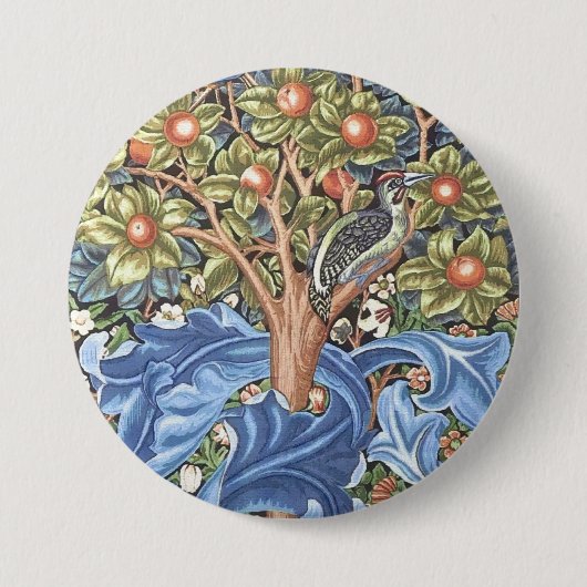 William Morris Woodpecker Tapestry Floral Ronde Button 7,6 Cm (Voorkant)