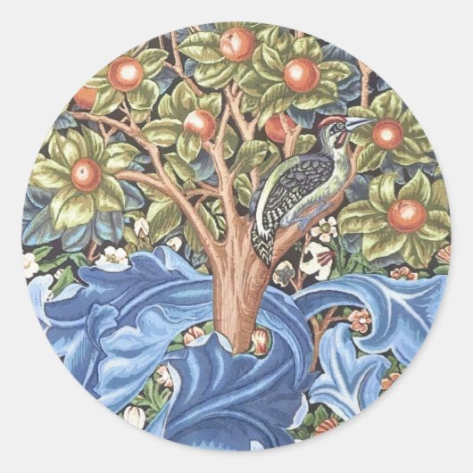 William Morris Woodpecker Tapestry Floral  Ronde Sticker (Voorkant)