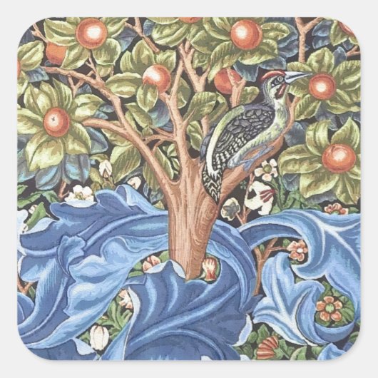 William Morris Woodpecker Tapestry Floral  Vierkante Sticker (Voorkant)