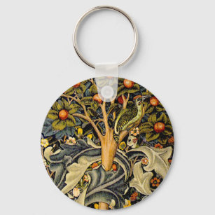 William Morris Woodpecker Tapestry Vogels Bloemen Sleutelhanger