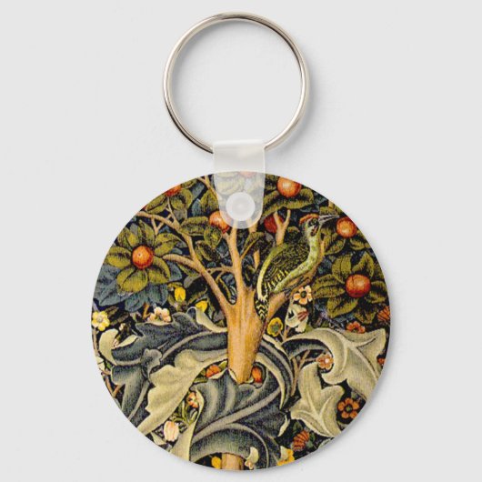 William Morris Woodpecker Tapestry Vogels Bloemen Sleutelhanger (Voorkant)