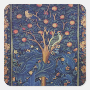 William Morris Woodpecker Tapestry Vogels Bloemen Vierkante Sticker