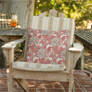 William Morris Zeewier Antieke Bloem Rood Groen Buitenkussen