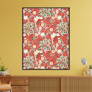 William Morris Zeewier Antieke Bloem Rood Groen Canvas Afdruk