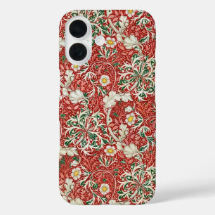 William Morris Zeewier Antieke Bloem Rood Groen iPhone 16 Hoesje