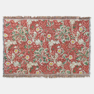 William Morris Zeewier Antieke Bloem Rood Groen Deken
