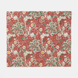 William Morris Zeewier Antieke Bloem Rood Groen Fleece Deken