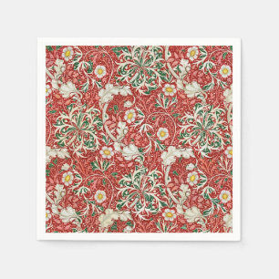 William Morris Zeewier Antieke Bloem Rood Groen Servet