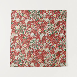 William Morris Zeewier Antieke Bloem Rood Groen Wandkleed