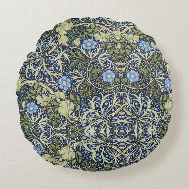 William Morris  zeewier bloemmotief Rond Kussen (Voorkant)