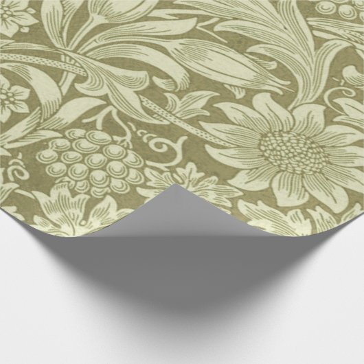 William Morris Zonnebloem Groene Bloem Cadeaupapier (Hoek)