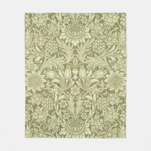 William Morris Zonnebloem Groene Bloem Fleece Deken (Voorkant)