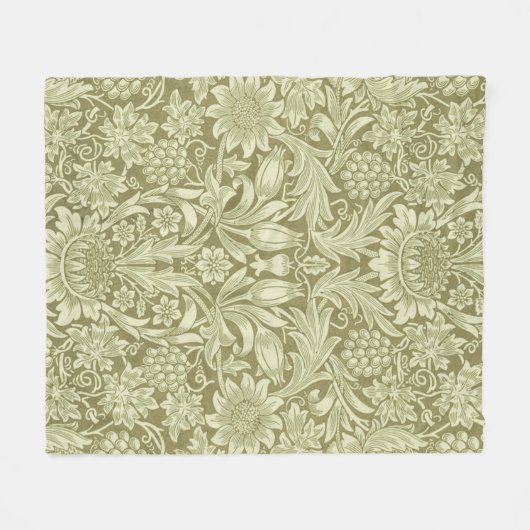 William Morris Zonnebloem Groene Bloem Fleece Deken (Voorkant (Horizontaal))