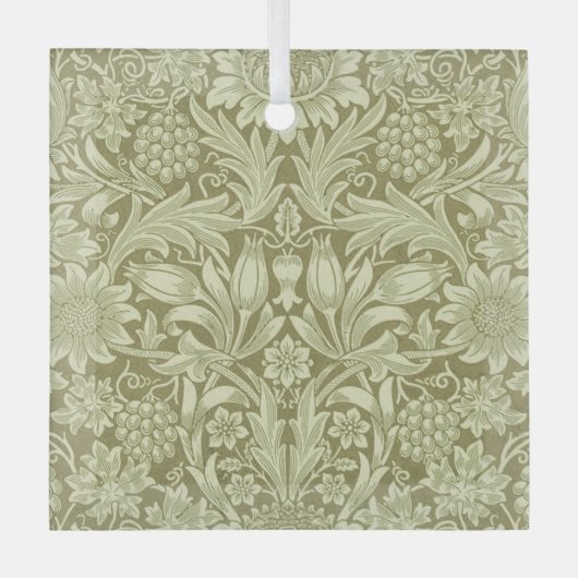 William Morris Zonnebloem Groene Bloem Glas Ornament (Voorkant)