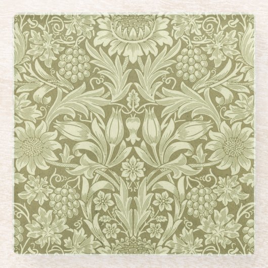 William Morris Zonnebloem Groene Bloem Glazen Onderzetter (Voorkant)