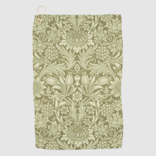 William Morris Zonnebloem Groene Bloem Golfhanddoek (Voorkant)