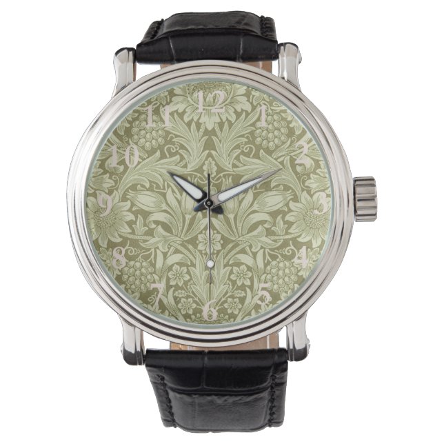 William Morris Zonnebloem Groene Bloem Horloge (Voorkant)