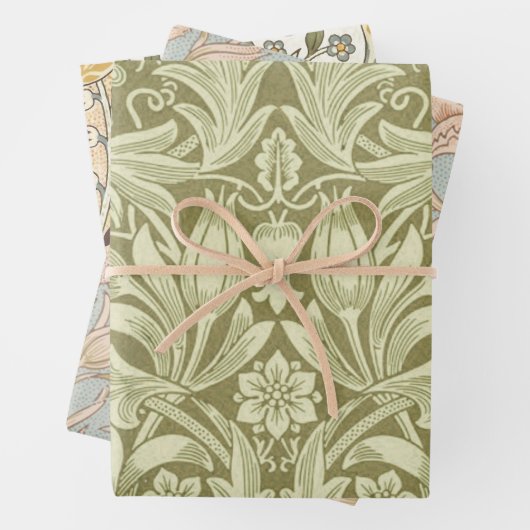 William Morris Zonnebloem Groene Bloem Inpakpapier Vel (In situ)