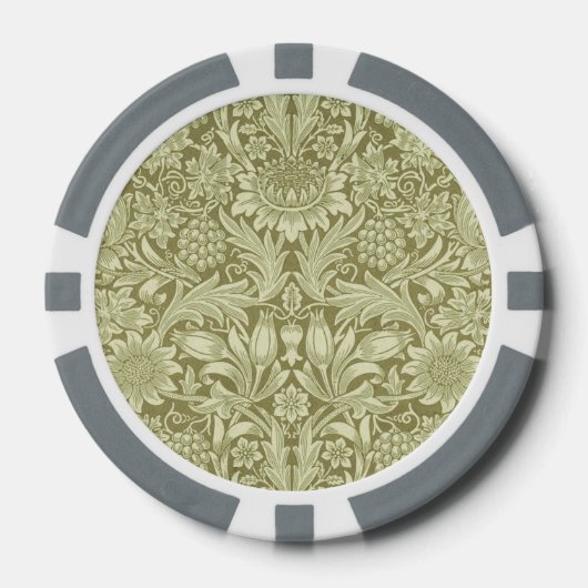 William Morris Zonnebloem Groene Bloem Poker Chips (Voorkant)