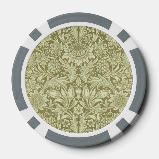 William Morris Zonnebloem Groene Bloem Poker Chips (Achterkant)