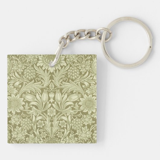 William Morris Zonnebloem Groene Bloem Sleutelhanger (Achterkant)