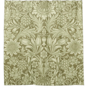 William Morris Zonnebloem Vintage Olijfgroene Dama Douchegordijn