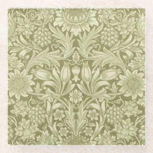 William Morris Zonnebloem Vintage Olijfgroene Dama Glazen Onderzetter