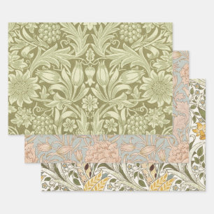 William Morris Zonnebloem Vintage Olijfgroene Dama Inpakpapier Vel