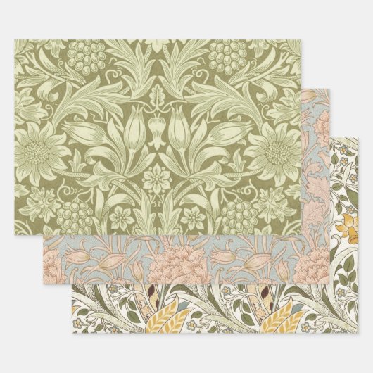 William Morris Zonnebloem Vintage Olijfgroene Dama Inpakpapier Vel (Set)