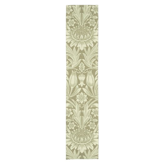 William Morris Zonnebloem Vintage Olijfgroene Dama Korte Tafelloper (Voorkant)