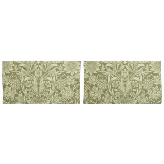 William Morris Zonnebloem Vintage Olijfgroene Dama Kussensloop (Voorkant-Set)