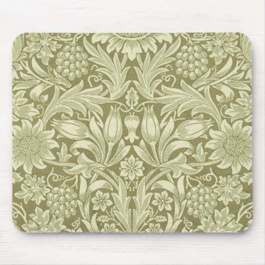 William Morris Zonnebloem Vintage Olijfgroene Dama Muismat (Voorkant)