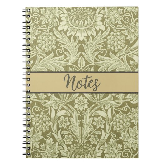 William Morris Zonnebloem Vintage Olijfgroene Dama Notitieboek (Voorkant)
