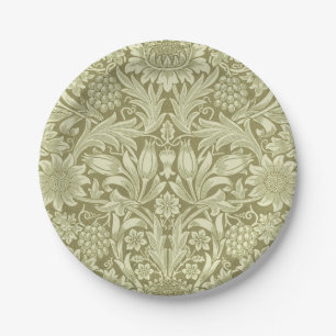 William Morris Zonnebloem Vintage Olijfgroene Dama Papieren Bordje