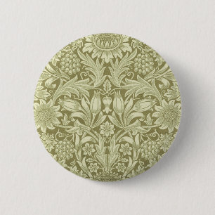 William Morris Zonnebloem Vintage Olijfgroene Dama Ronde Button 5,7 Cm