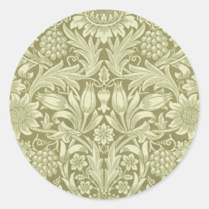 William Morris Zonnebloem Vintage Olijfgroene Dama Ronde Sticker