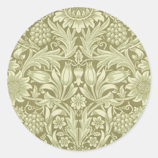William Morris Zonnebloem Vintage Olijfgroene Dama Ronde Sticker (Voorkant)