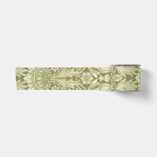 William Morris Zonnebloem Vintage Olijfgroene Dama Satijnen Lint (Voorkant)