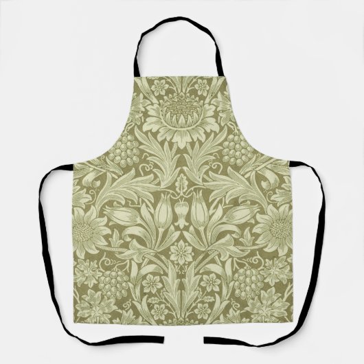 William Morris Zonnebloem Vintage Olijfgroene Dama Schort (Voorkant)