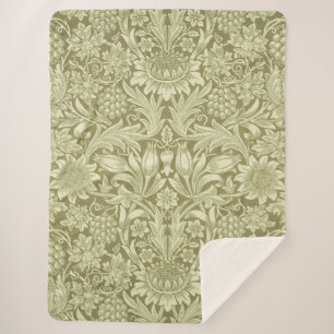 William Morris Zonnebloem Vintage Olijfgroene Dama Sherpa Deken