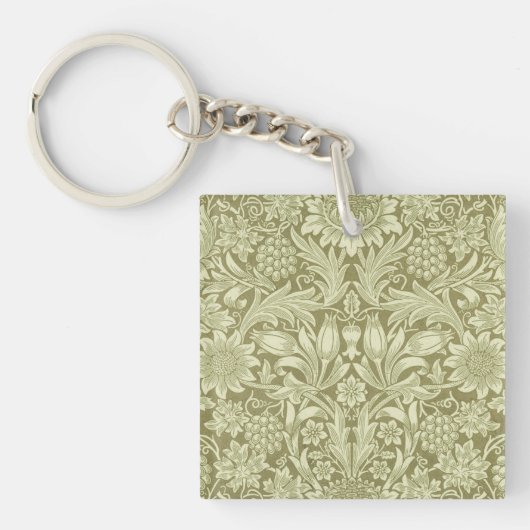 William Morris Zonnebloem Vintage Olijfgroene Dama Sleutelhanger (Voorkant)