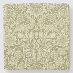 William Morris Zonnebloem Vintage Olijfgroene Dama Stenen Onderzetter
