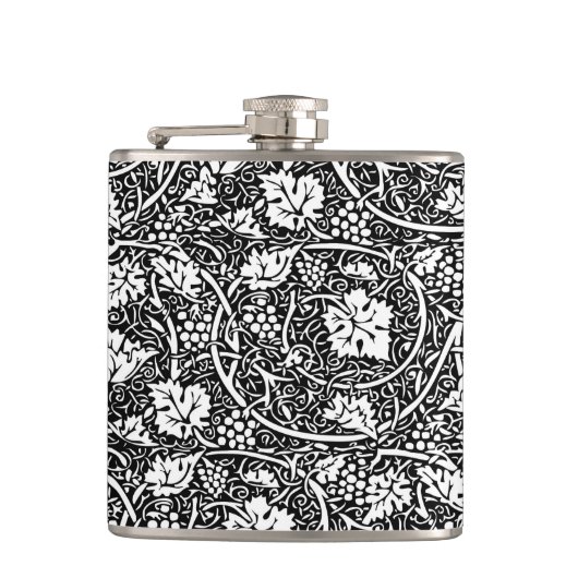 William Morris zwart-wit druivenrank patroon Heupfles (Voorkant)