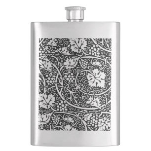 William Morris zwart-wit druivenrank patroon Heupfles