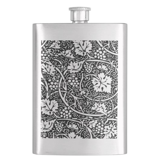 William Morris zwart-wit druivenrank patroon Heupfles (Voorkant)