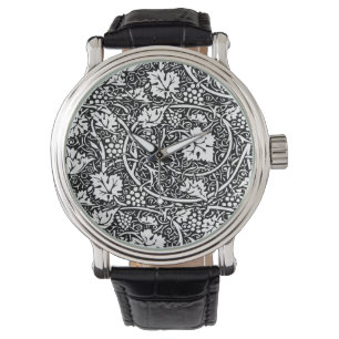 William Morris zwart-wit druivenrank patroon Horloge