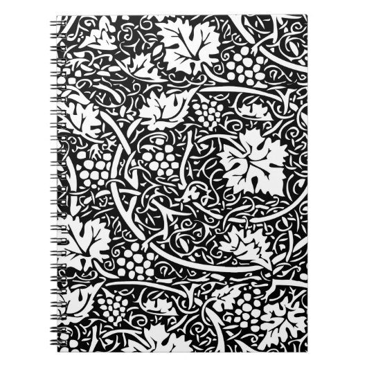 William Morris zwart-wit druivenrank patroon Notitieboek (Voorkant)